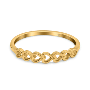 14K Yellow Gold Hearts Band Simple Wedding Engagement Ring (3mm)